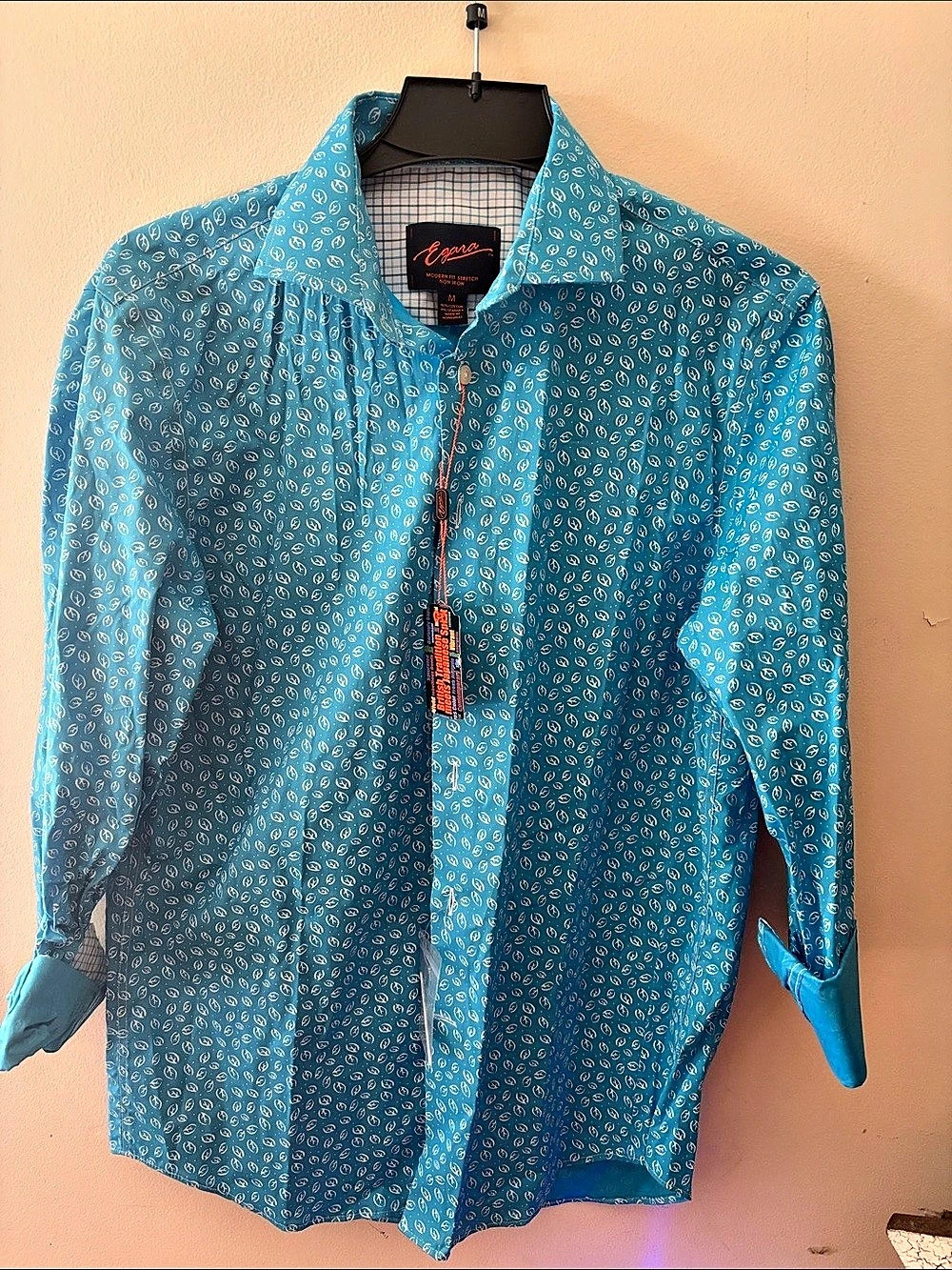 Egara Men's Printed Button Down Shirt Blue & White Size Medium NWT